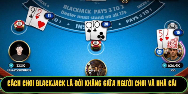 Cách chơi Blackjack là đối kháng giữa người chơi và nhà cái.